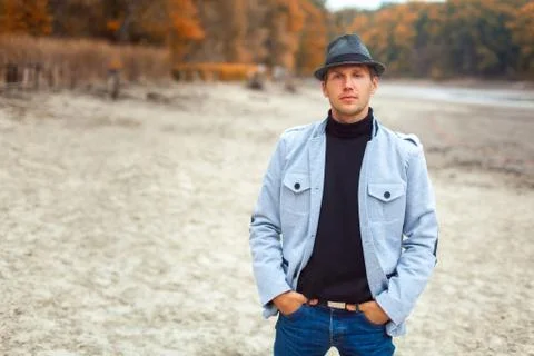 Man and river Stock Photos
