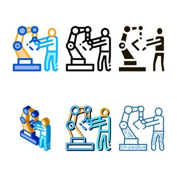 Man and robot arm icon vector multipack outline 库存插图