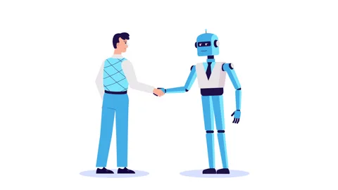 Man and robot shake hands animation. Interaction with artificial intelligence Stock Footage 263037610