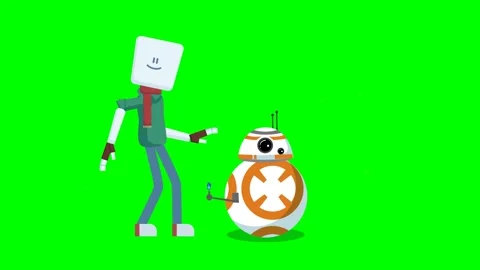 A man and a round space robot walking in snowy nature Stock Footage 285959389