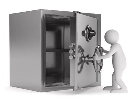 Man and safe on white background. Isolated 3D image 스톡 일러스트