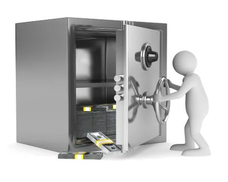 Man and safe on white background. Isolated 3D image Stock Illustration