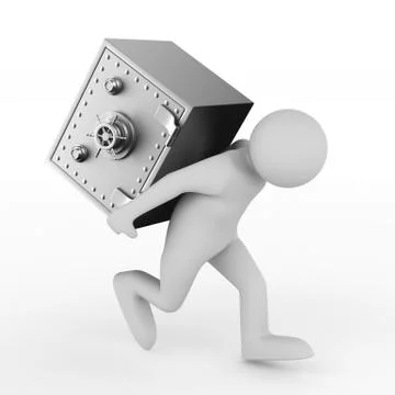 Man and safe on white background. Isolated 3D image 스톡 일러스트