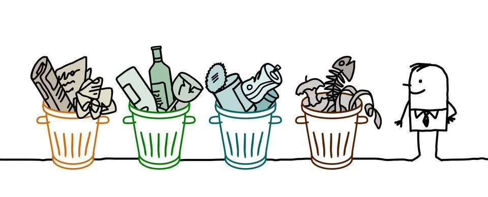 Man and selective sorted garbage Stock Illustration