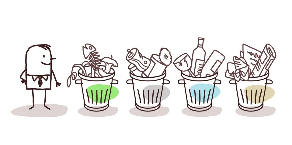 Man and selective sorted garbage Stock Illustration