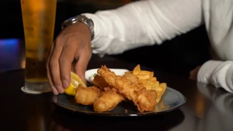 Man and shrimp Stock Footage 128441700
