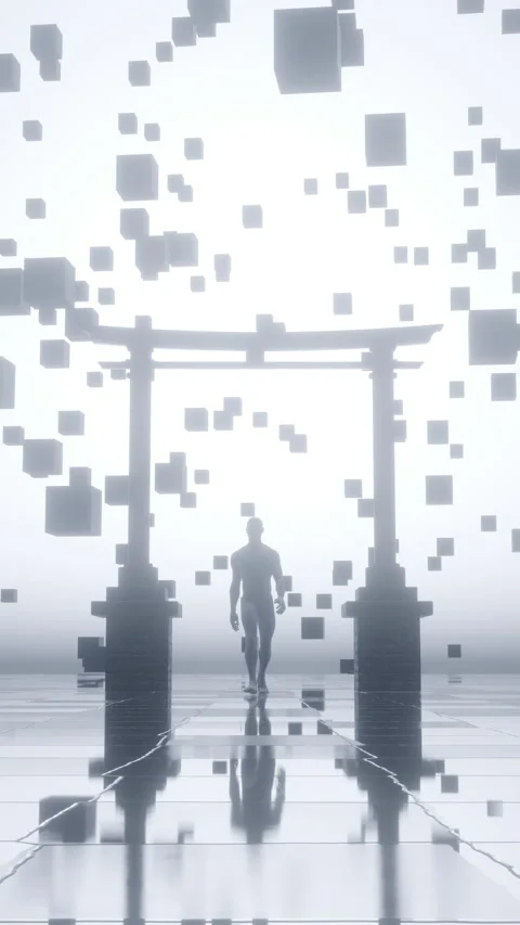 Man and Sky Cube Background Vertical Video Video stock 313922802