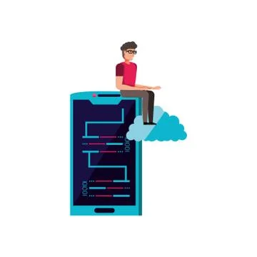 Man and smartphone with code binary Stock Illustration