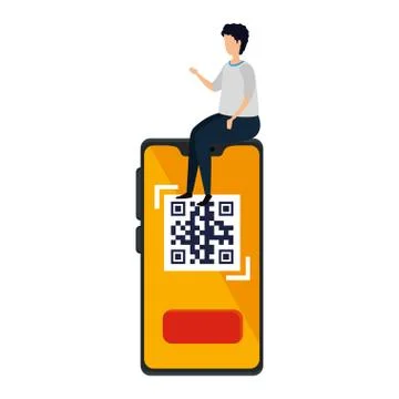 Man and smartphone device with scan code qr Stock Illustration