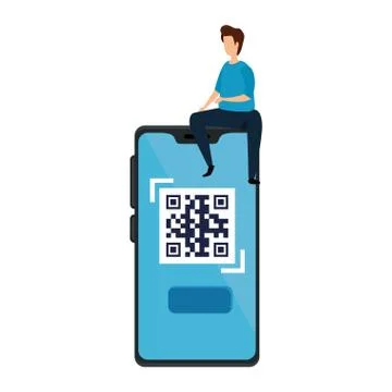 Man and smartphone device with scan code qr Stock Illustration