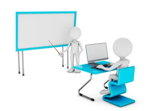 Man and a student Man with a pointer and a student at a table on which com... Stock Photos