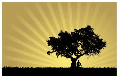 Man and sunset Stock Illustration