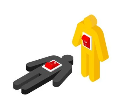Man and switch. Switching off and on human. Death and life concept. vector il 库存插图