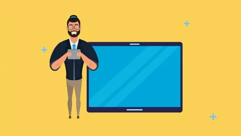 Man and tablet with search engine optimization Video stock 124300573