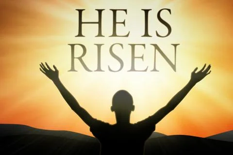 Man and text He is risen Illustrazione stock