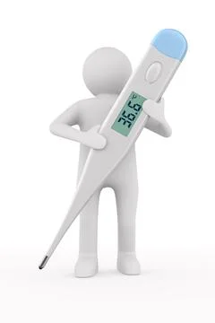 Man and thermometer on white background. Isolated 3D illustration Stock Illustration