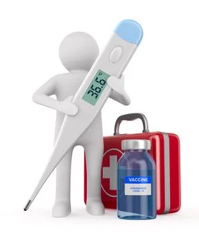Man and thermometer on white background. Isolated 3D illustration Stockillustratie