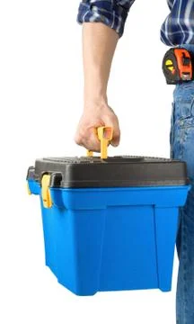 Man and toolbox with tools Stock Photos