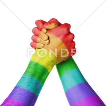 Man and woman in arm wrestlin, rainbow flag pattern Stock Illustration