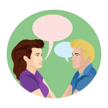 Man and woman chatting. Vector illustration in flat design with speech bubbles Stock Illustration