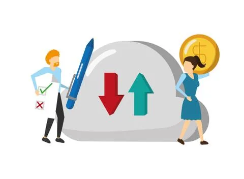 Man and woman with cloud computing 스톡 일러스트