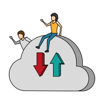 Man and woman with cloud computing Stock Illustration