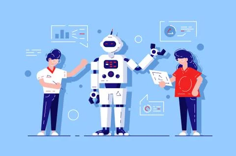 Man and woman developing chat bot Illustrazione stock