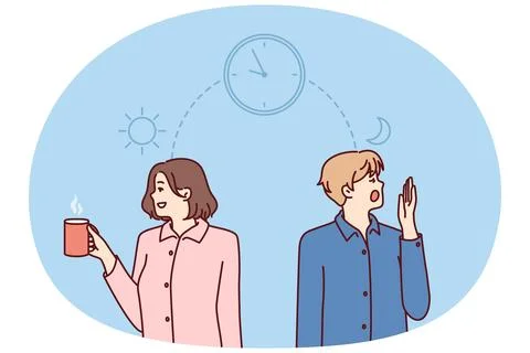 Man and woman experience problems and feel excessive fatigue in early morning or Stock Illustration
