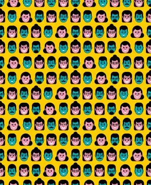 Man and woman faces pattern seamless. Vector background Stock Illustration