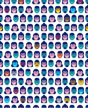 Man and woman faces pattern seamless. Vector background Stock Illustration