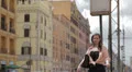 a man and a woman hugging at the train station - love - friendship - depart HD Footage