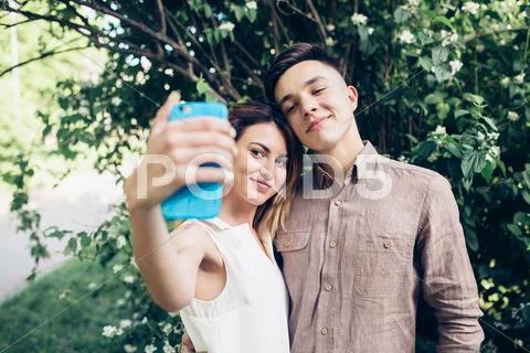 Man and woman make selfie Stock Photos