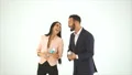 The man and a woman playing with confetti. slow motion 4k or 4k+ Resolution