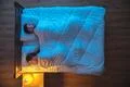 The man and woman sleeping in the bed. night time. view from above Photo
