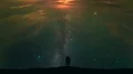 The man and a woman standing on cloud stream with stars background. time lapse 4k or 4k+ Resolution