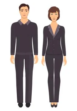Man and woman standing in full growth in formal clothes. Couple in elegant an Stock Illustration