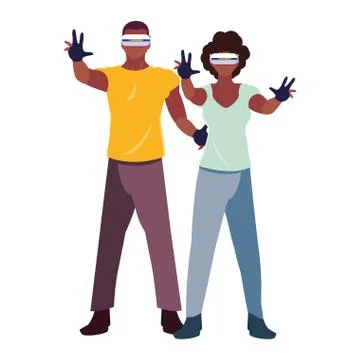 Man and woman using technology of augmented reality Stock Illustration