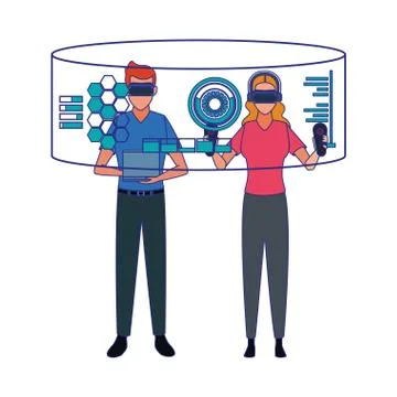Man and woman using technology of augmented reality Stockillustratie