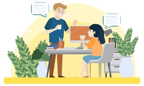 Man and woman working on computer Stock Illustration