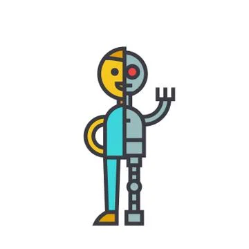 Man android, robot flat line illustration, concept vector isolated icon Stock Illustration