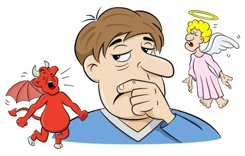 Man with angel and devil on his shoulders Stock Illustration
