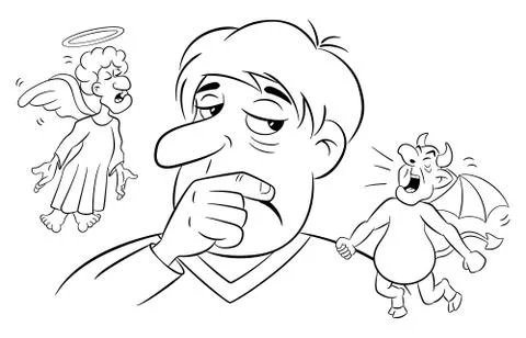 Man with angel and devil on his shoulders Stock Illustration