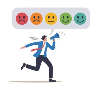 Man Announcing Customer Feedback Rating Levels Illustration. Stock Illustration