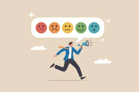 Man Announcing Customer Satisfaction Rating Scale Illustration. Stock Illustration