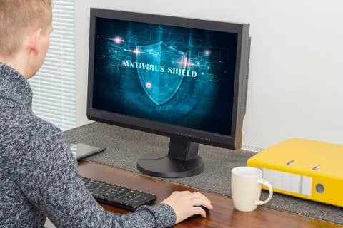 Man with antivirus system Stock Photos