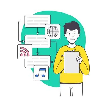 Man App Dev Professional Developing Software Application for Mobile Device Stock Illustration