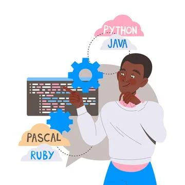 Man App Dev Professional Developing and Coding Software Application for Mobile Stock Illustration