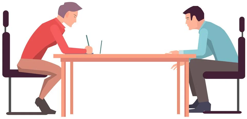 Man applying for job, having interview with boss of company. Employment, work Stock-Illustration
