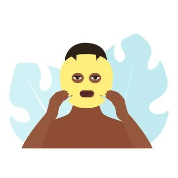 Man applying yellow sheet mask on face Stock Illustration