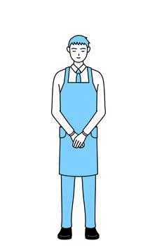 A man in apron bowing with folded hands. Stock Illustration
